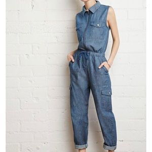 Forever 21 Zip Front Chambray Jumpsuit